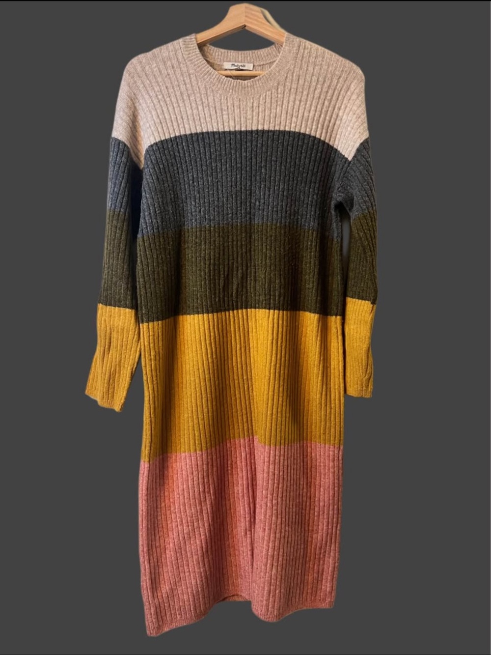 Madewell Colorblock Rib-Knit Long Sleeve Dress, Multi Colored - Picture 2 of 3